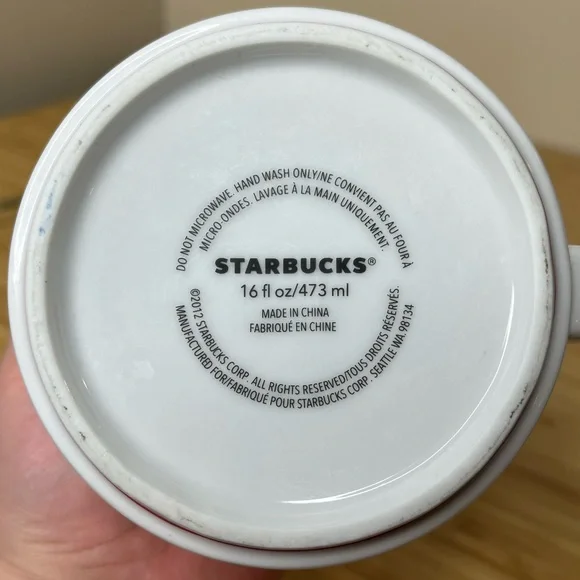 Starbucks 2012 Gold Lettering with Red Bottom Stackable Rim Coffee Tea Mug - Picture 4 of 5